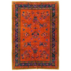 Tapis d'appoint Art Déco chinois fait à la main du milieu du 20e siècle