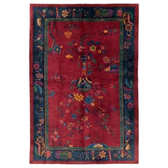 Tapis d'accent Art déco chinois fait main du milieu du 20e siècle