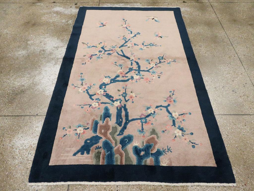 Hand-Knotted Mid-20th Century Handmade Chinese Art Deco Accent Rug For Sale