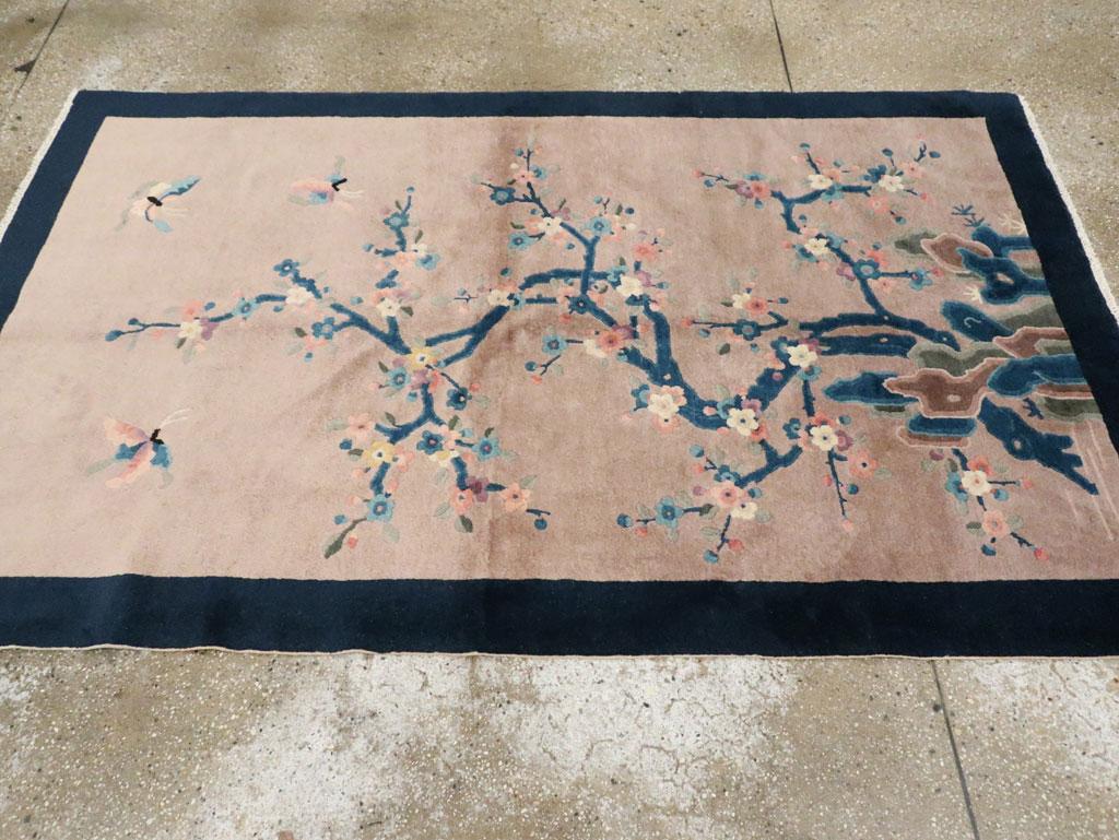 Wool Mid-20th Century Handmade Chinese Art Deco Accent Rug For Sale