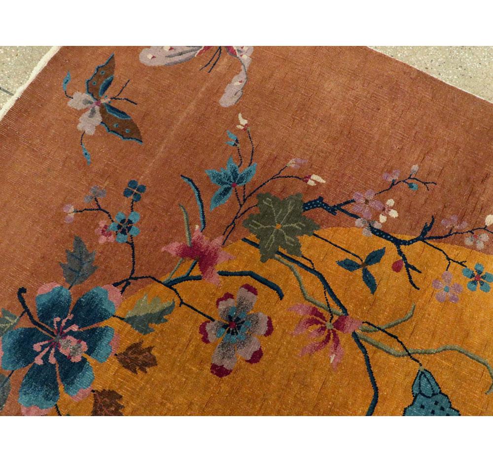 Mid-20th Century Handmade Chinese Art Deco Accent Rug in Yellow and Terracotta 1