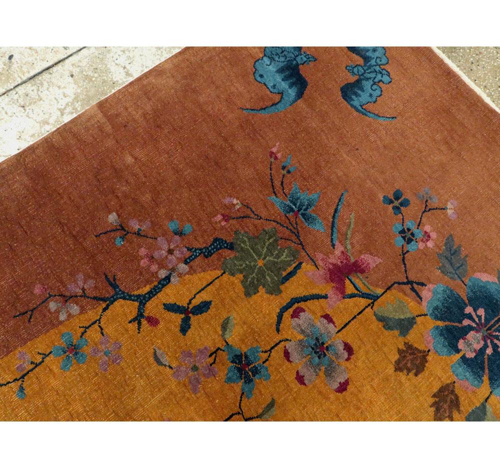 Mid-20th Century Handmade Chinese Art Deco Accent Rug in Yellow and Terracotta 2