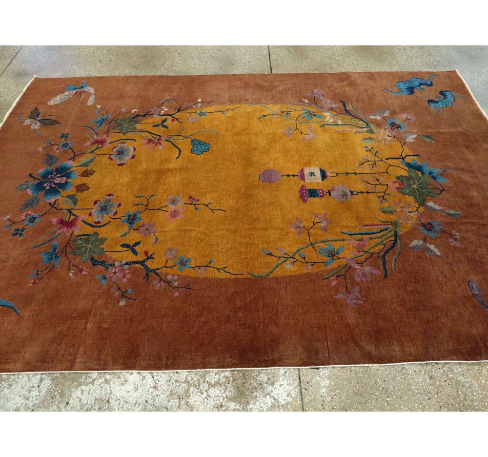 Mid-20th Century Handmade Chinese Art Deco Accent Rug in Yellow and Terracotta 3