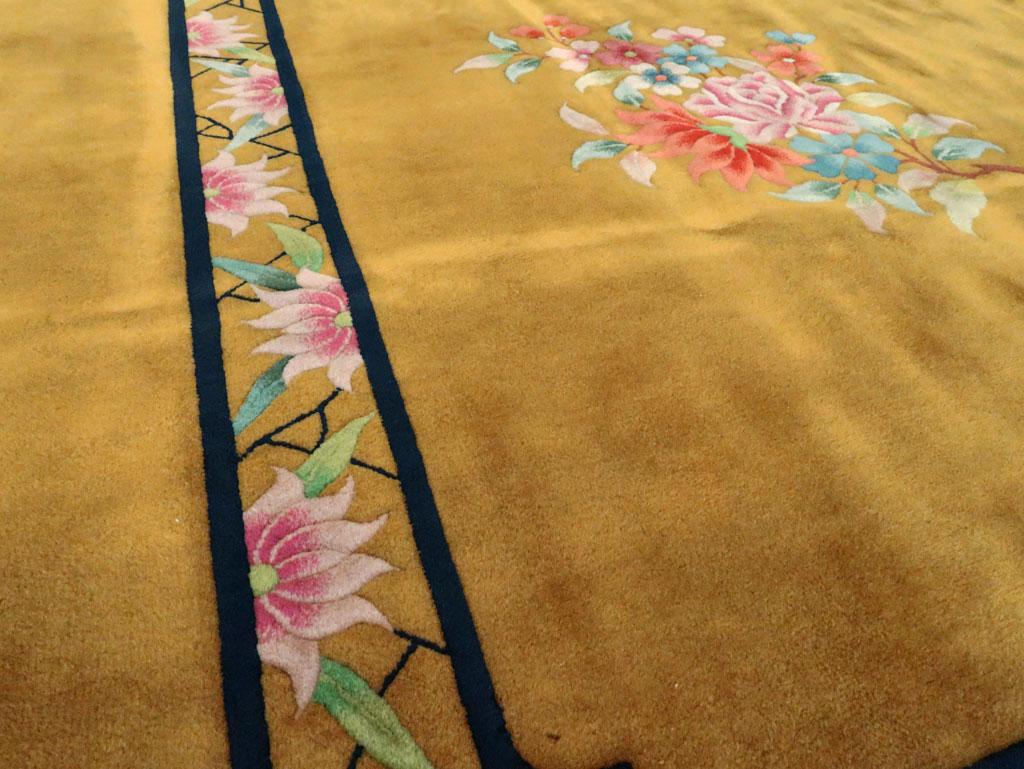 Wool Mid-20th Century Handmade Chinese Art Deco Large Room Size Carpet in Goldenrod