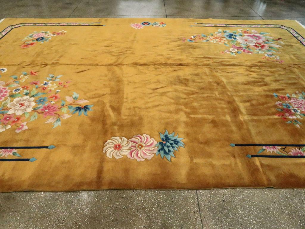 Mid-20th Century Handmade Chinese Art Deco Large Room Size Carpet in Goldenrod 2