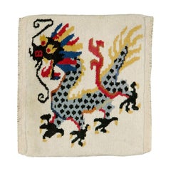 Vintage Mid-20th Century Handmade Chinese Art Deco Pictorial Dragon Throw Rug
