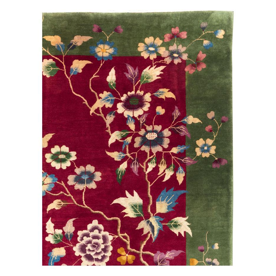 Hand-Knotted Mid-20th Century Handmade Chinese Art Deco Room Size Carpet For Sale