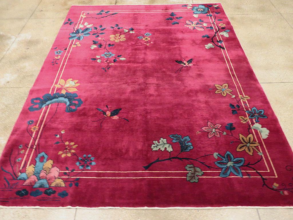 Art déco Tapis chinois art déco fait main du milieu du 20e siècle en vente