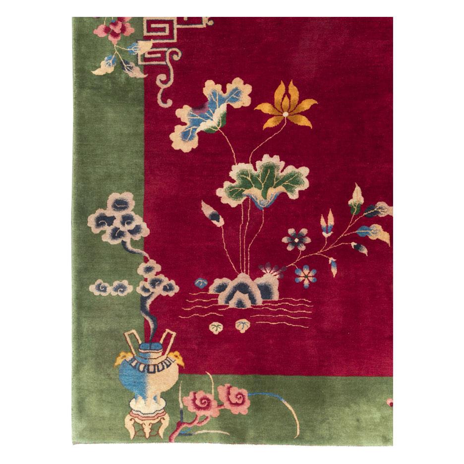 Wool Mid-20th Century Handmade Chinese Art Deco Room Size Carpet For Sale