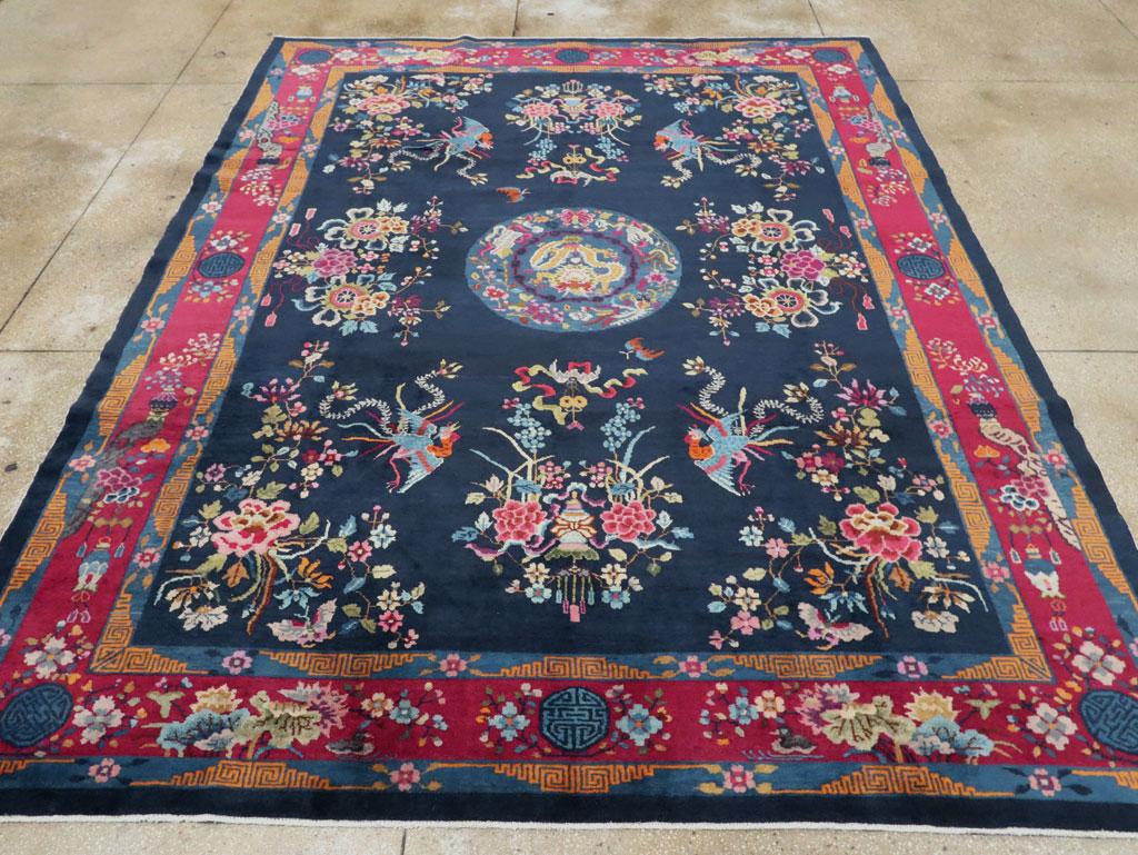 Wool Mid-20th Century Handmade Chinese Art Deco Room Size Carpet For Sale