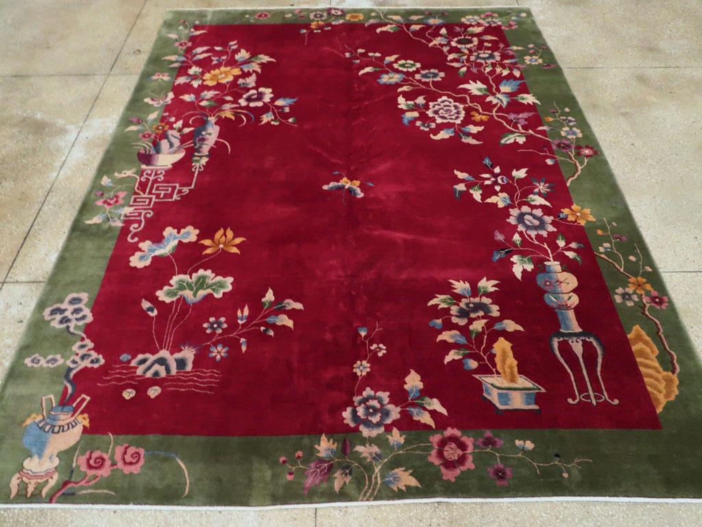 Alfombra china Art Decó de mediados del siglo XX, hecha a mano, tamaño habitación Lana en venta