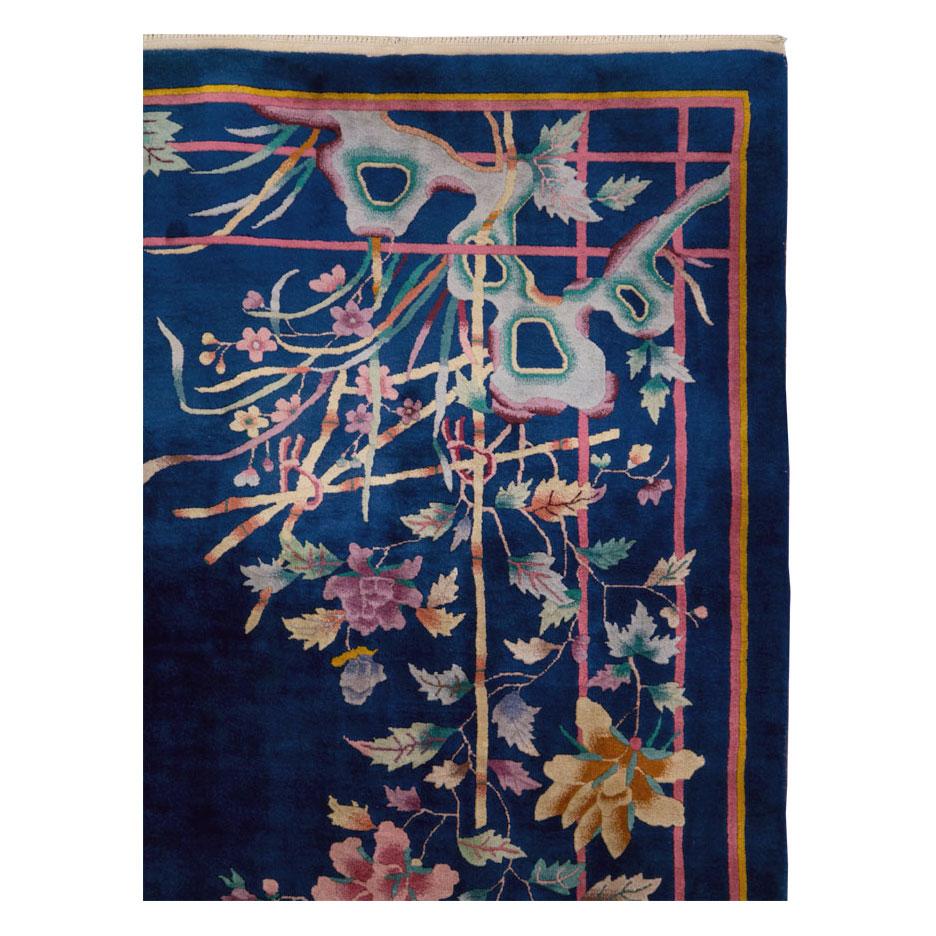 Mid-20th Century Handmade Chinese Art Deco Room Size Carpet in Blue In Excellent Condition In New York, NY