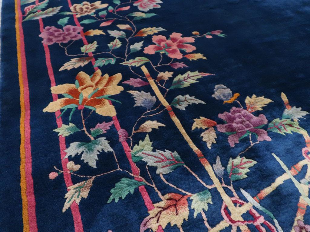 Mid-20th Century Handmade Chinese Art Deco Room Size Carpet in Blue 1