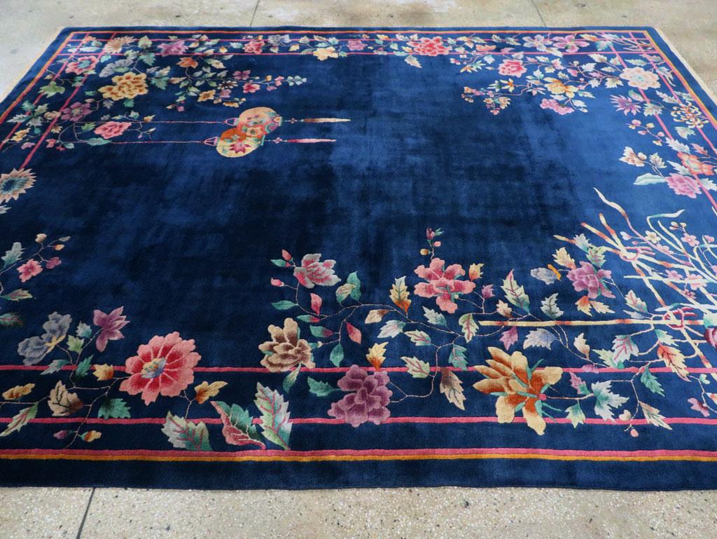 Mid-20th Century Handmade Chinese Art Deco Room Size Carpet in Blue 2