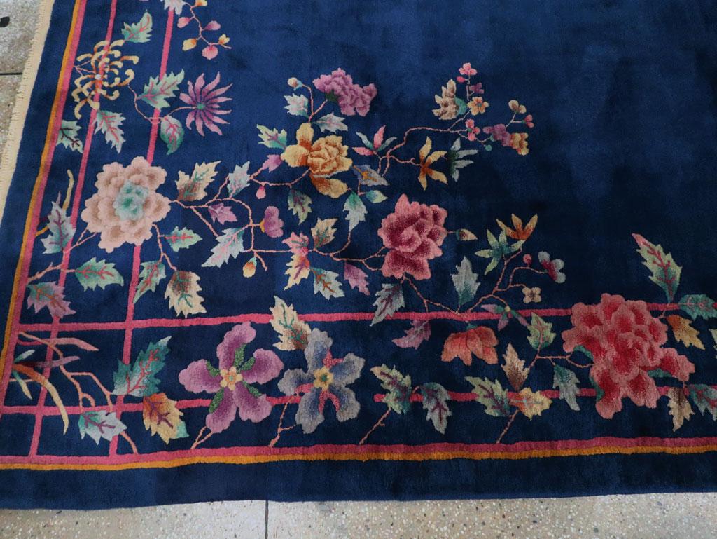 Mid-20th Century Handmade Chinese Art Deco Room Size Carpet in Blue 3