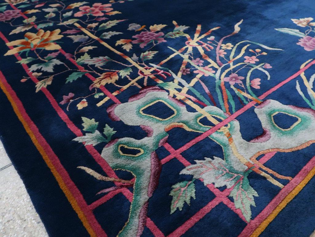 Mid-20th Century Handmade Chinese Art Deco Room Size Carpet in Blue 4