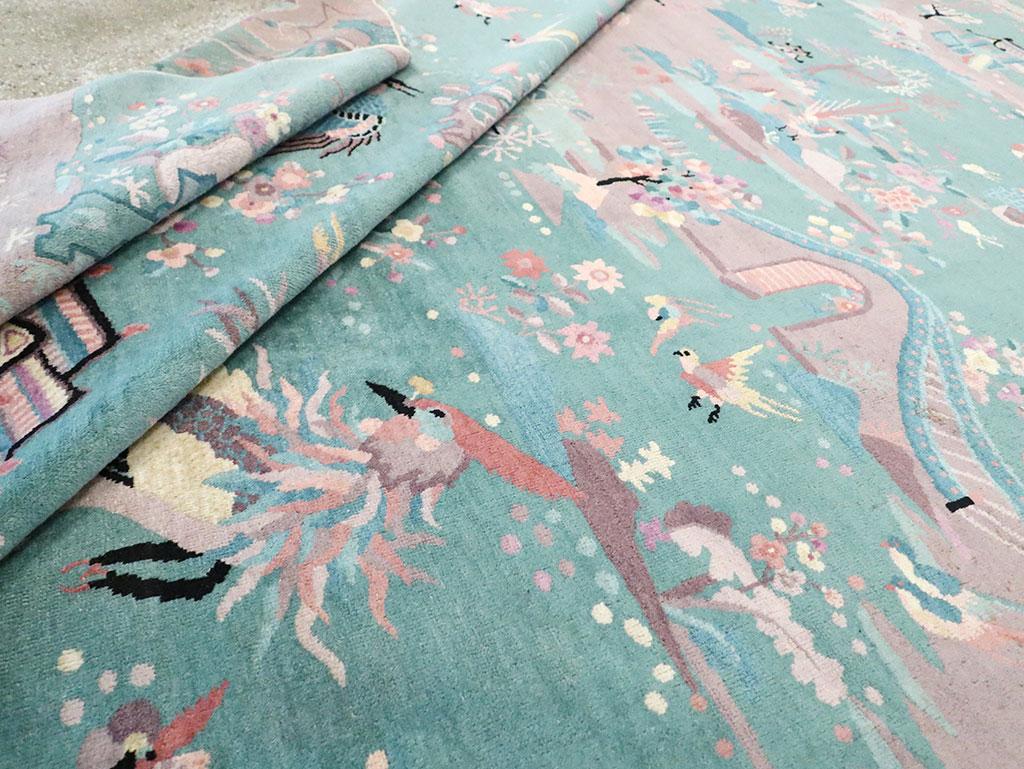 Mid-20th Century Handmade Chinese Art Deco Room Size Carpet in Seafoam Green For Sale 5