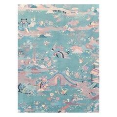 Mid-20th Century Handmade Chinese Art Deco Room Size Carpet in Seafoam Green