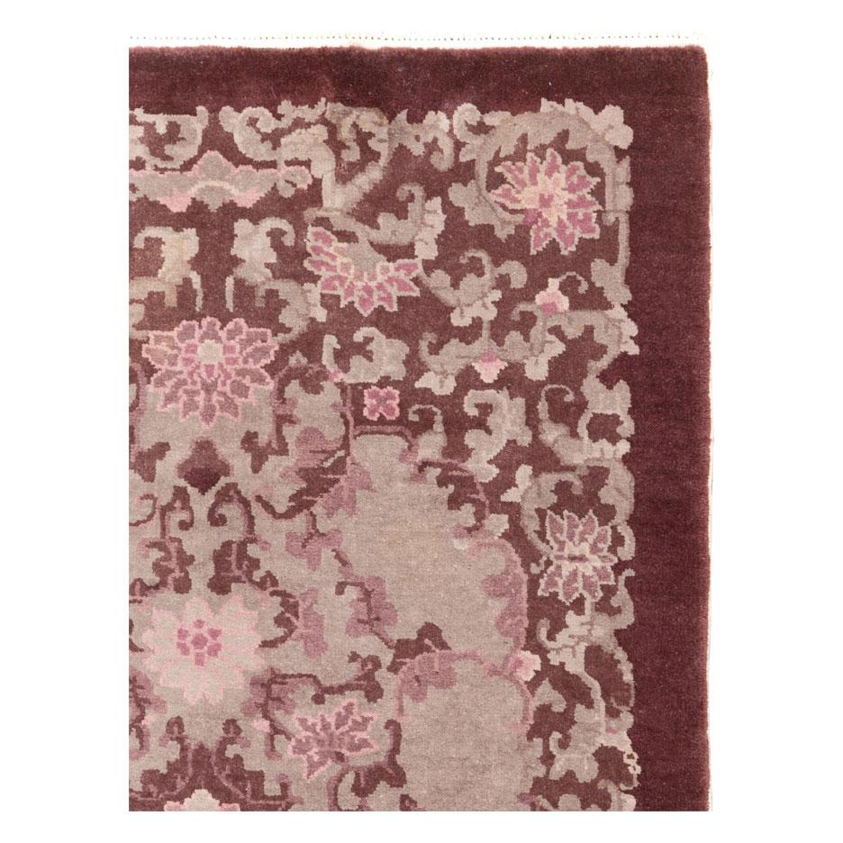 Hand-Knotted Mid-20th Century Handmade Chinese Art Deco Throw Rug For Sale