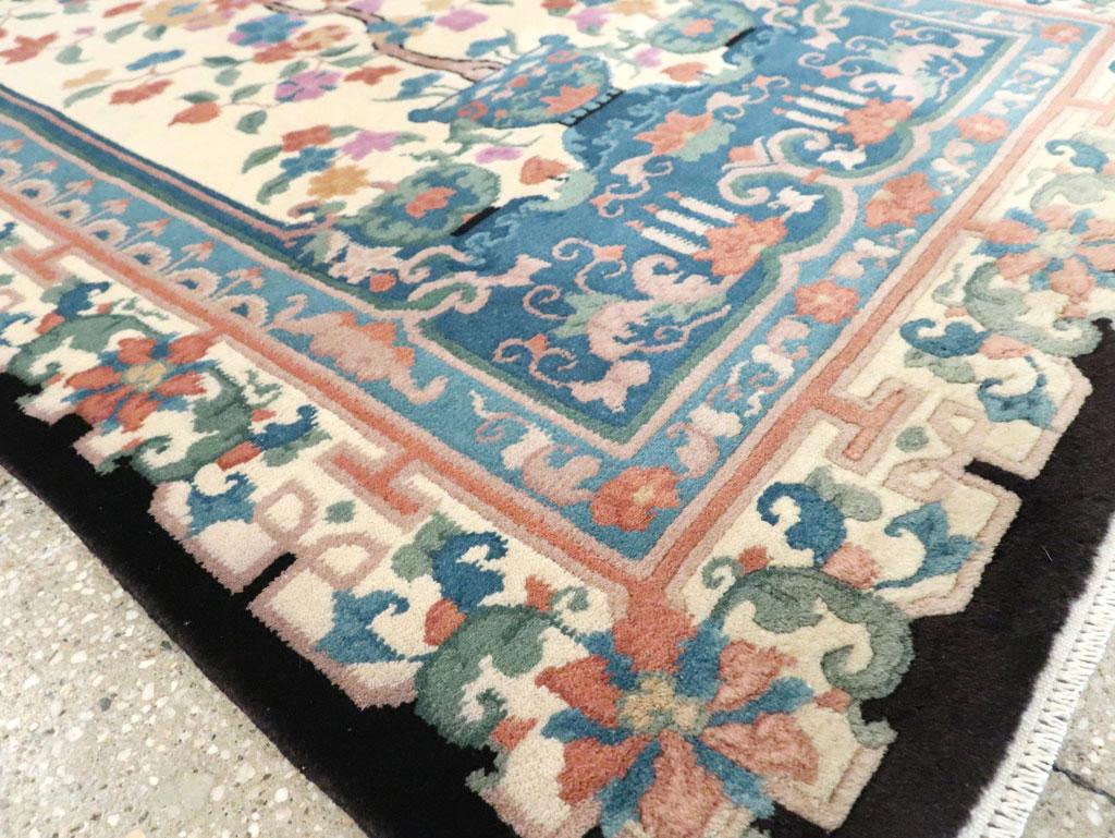 Mid-20th Century Handmade Chinese Art Deco Throw Rug For Sale 2