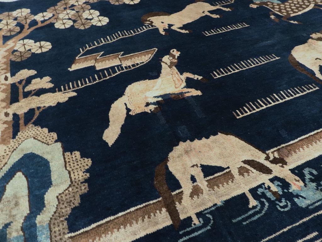 Hand-Knotted Mid-20th Century Handmade Chinese Pictorial Accent Rug of Horses For Sale