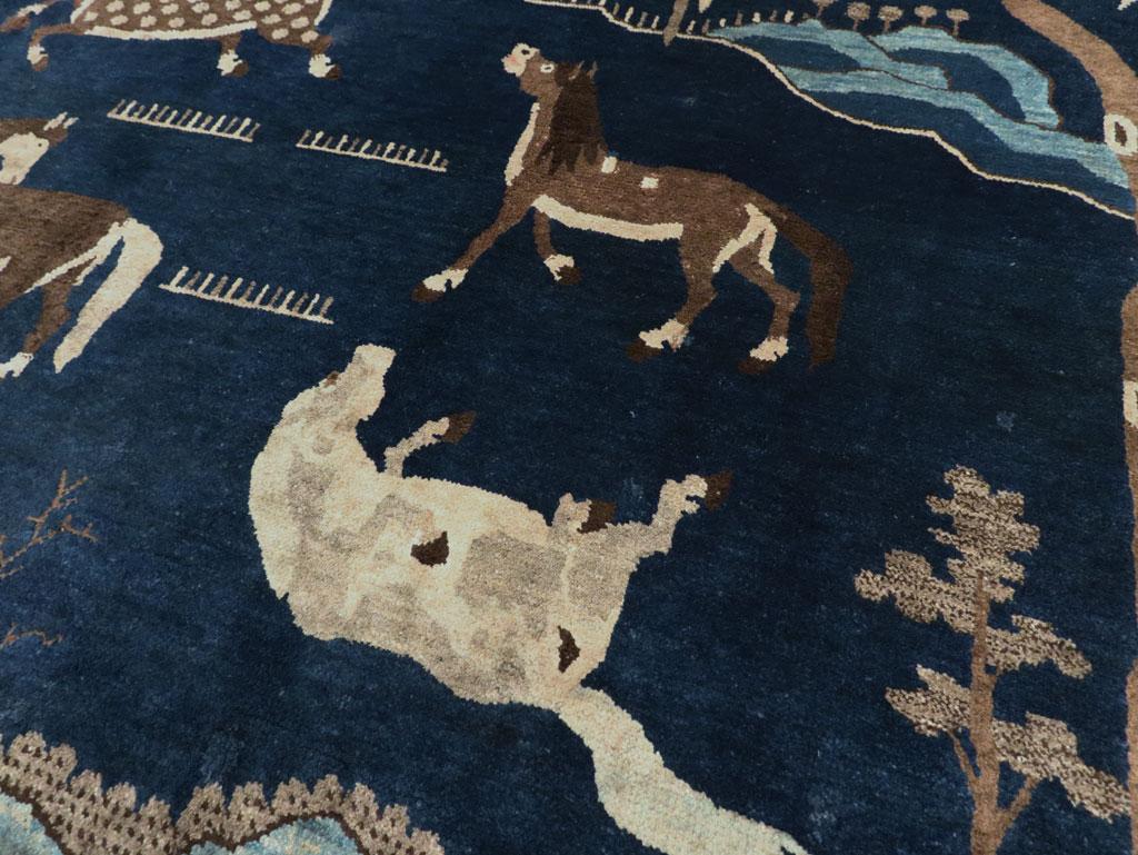 Mid-20th Century Handmade Chinese Pictorial Accent Rug of Horses In Good Condition For Sale In New York, NY