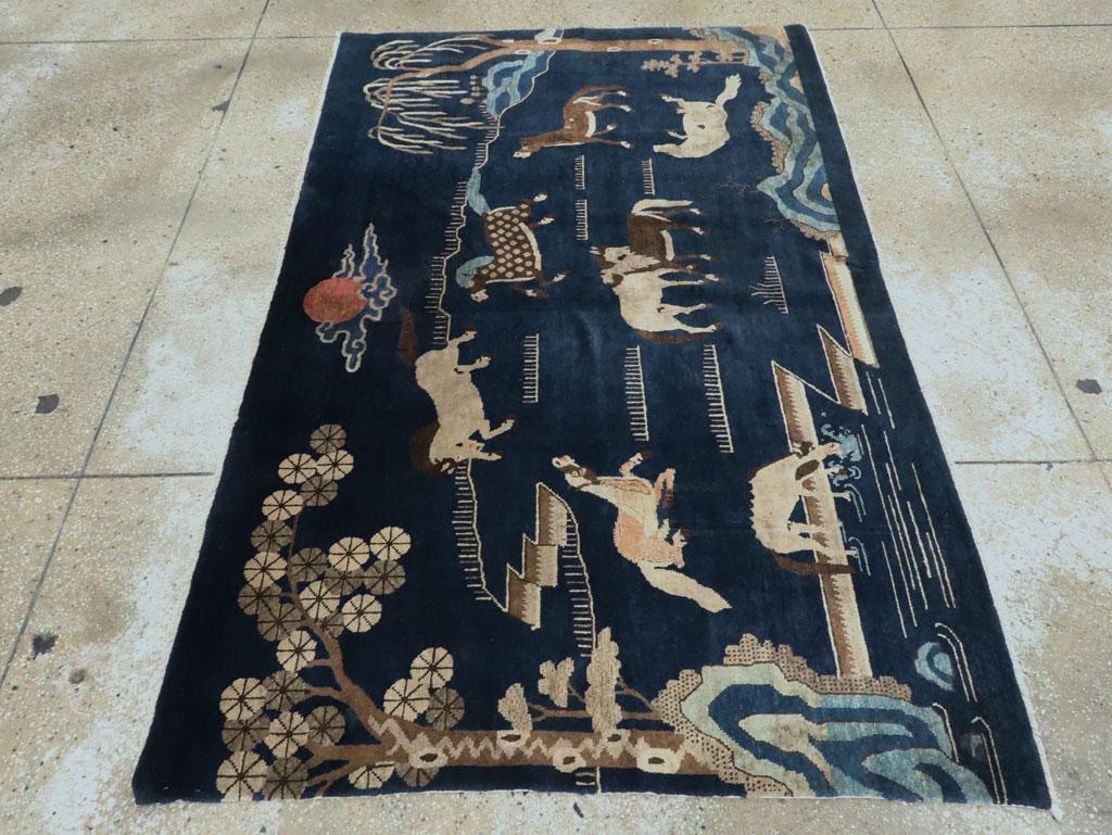 Mid-20th Century Handmade Chinese Pictorial Accent Rug of Horses For Sale 1