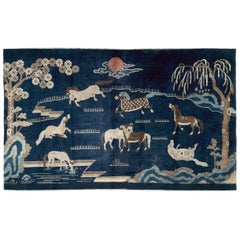 Vintage Mid-20th Century Handmade Chinese Pictorial Accent Rug of Horses