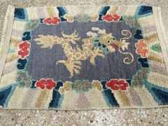 Mid-20th Century Handmade Chinese Peking Dragon Pictorial Throw Rug