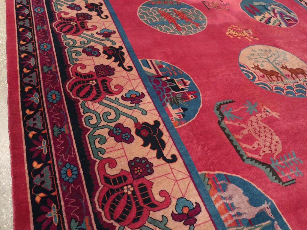 Hand-Knotted Mid-20th Century Handmade Chinese Pictorial Art Deco Room Size Carpet For Sale