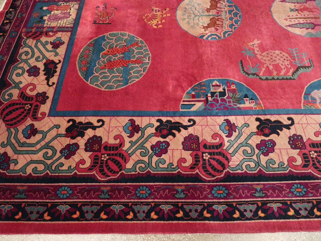 Wool Mid-20th Century Handmade Chinese Pictorial Art Deco Room Size Carpet For Sale