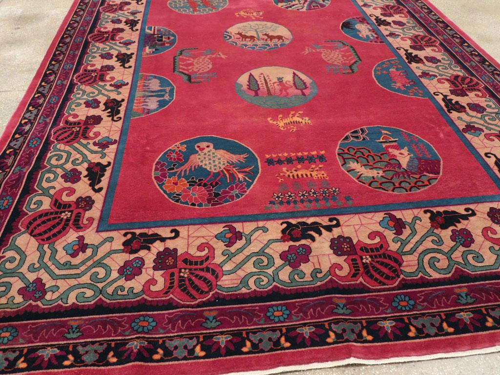 Mid-20th Century Handmade Chinese Pictorial Art Deco Room Size Carpet For Sale 1