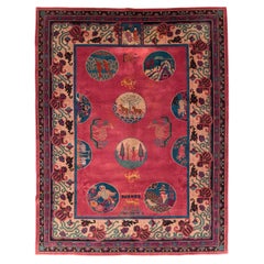Tapis Art Déco chinois graphique du milieu du 20e siècle, fait à la main