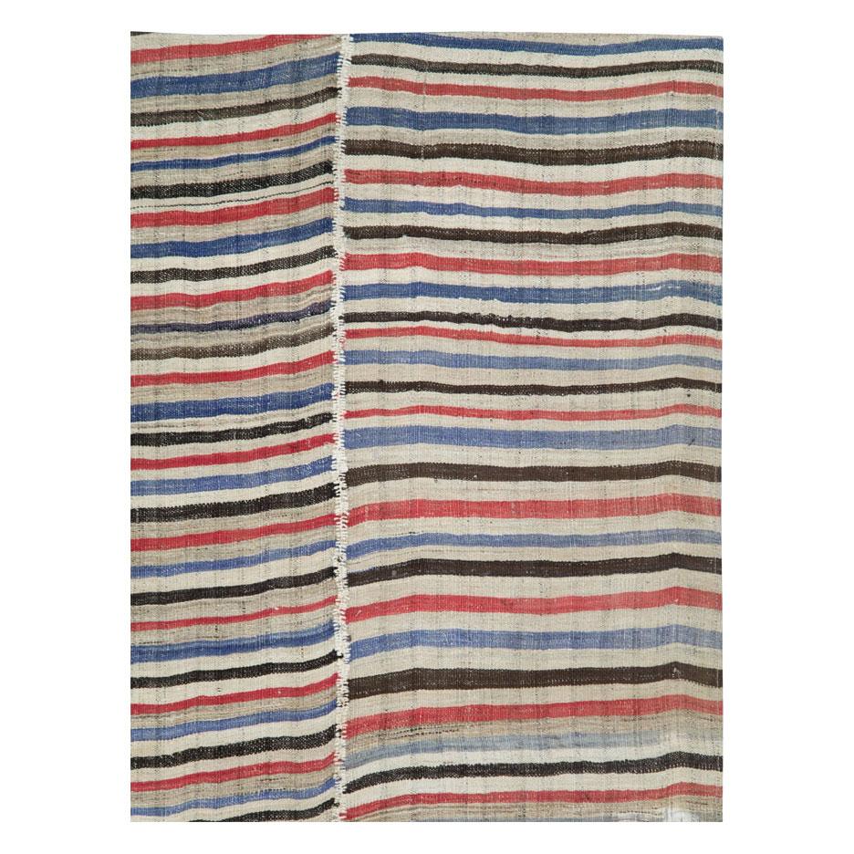 Modern Mid-20th Century Handmade Colorful Persian Flat-Weave Kilim Accent Rug For Sale