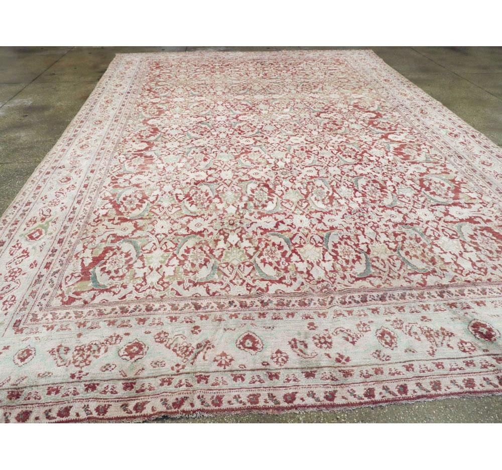 Hand-Knotted Mid-20th Century Handmade Cotton Agra Room Size Carpet For Sale