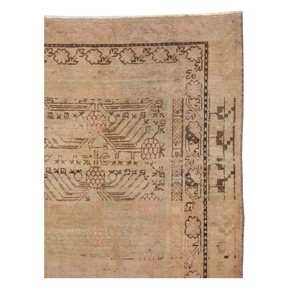 Rustic Mid-20th Century Handmade East Turkestan Khotan Gallery Carpet For Sale