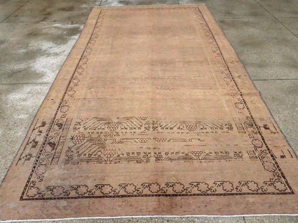 Hand-Knotted Mid-20th Century Handmade East Turkestan Khotan Gallery Carpet For Sale