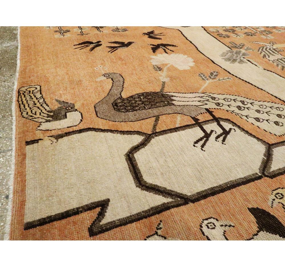 Hand-Knotted Mid-20th Century Handmade East Turkestan Pictorial Khotan Accent Rug