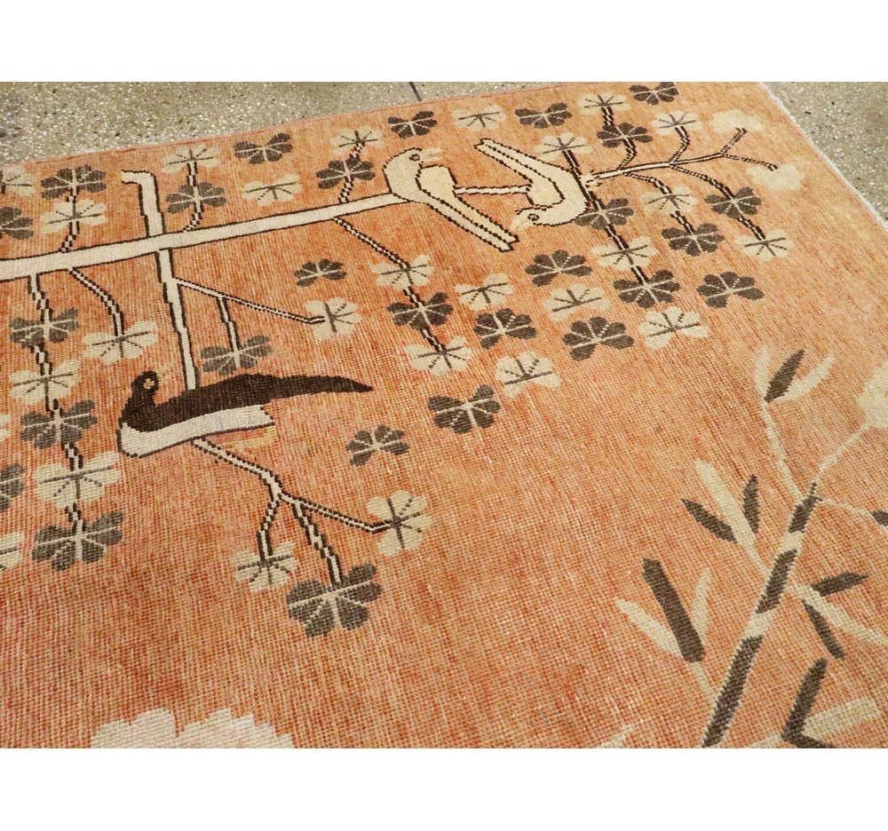 Mid-20th Century Handmade East Turkestan Pictorial Khotan Accent Rug In Fair Condition In New York, NY