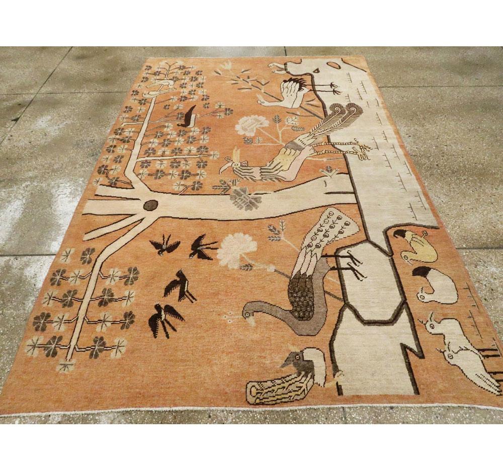 Mid-20th Century Handmade East Turkestan Pictorial Khotan Accent Rug 1