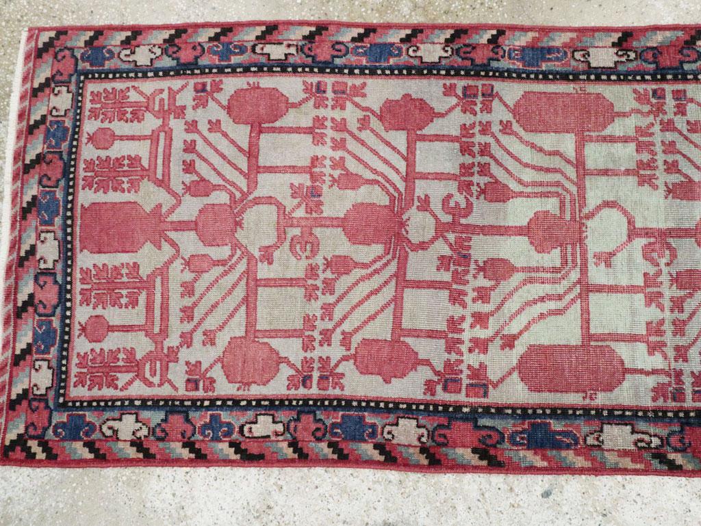 Wool Mid-20th Century Handmade East Turkestan Pomegranate Khotan Runner