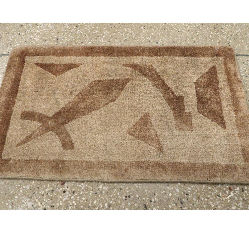 Mid-20th Century Handmade English Art Deco Style Throw Rug in Brown For Sale 2