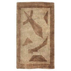 Mid-20th Century Handmade English Art Deco Style Throw Rug in Brown