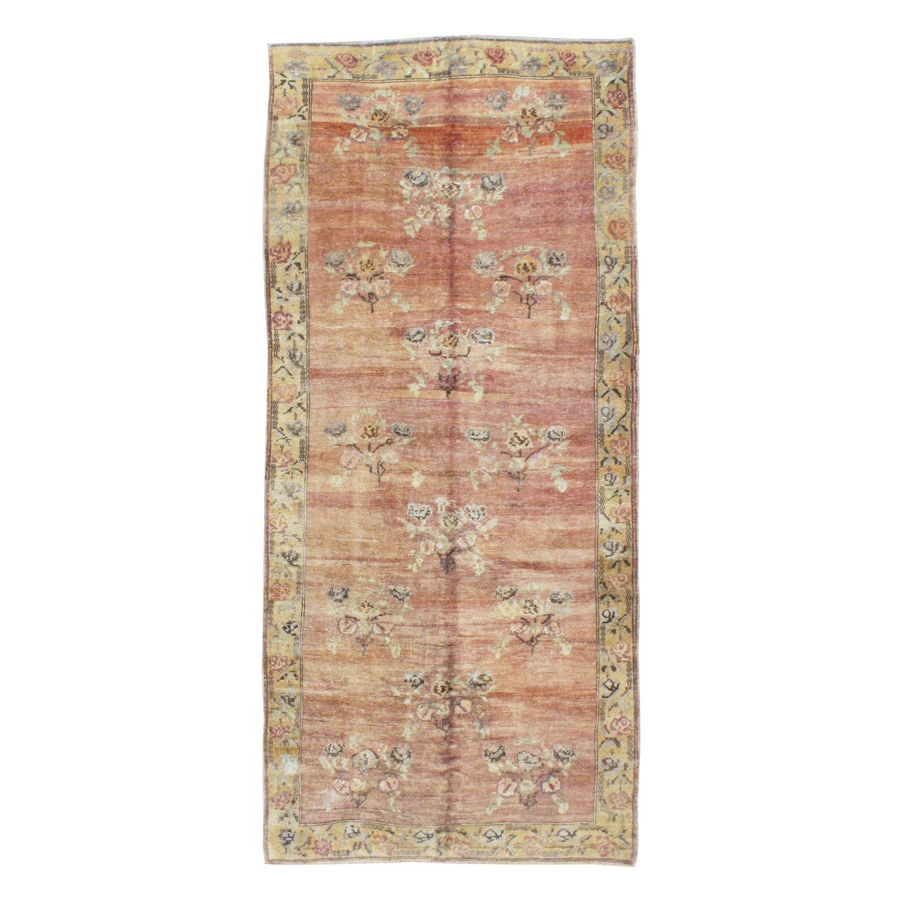 Mid-20th Century Handmade European Inspired Turkish Gallery Accent Rug For Sale