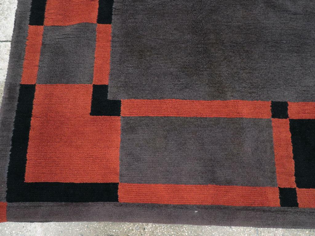 Wool Mid-20th Century Handmade French Art Deco Accent Rug For Sale
