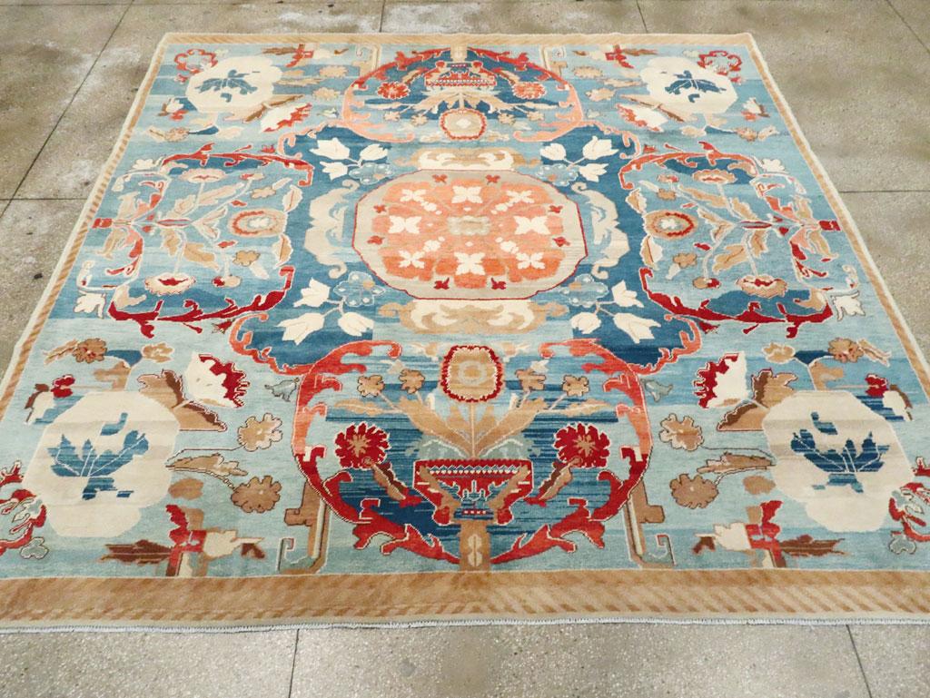 Wool Mid-20th Century Handmade Indian Art Deco Square Room Size Carpet For Sale