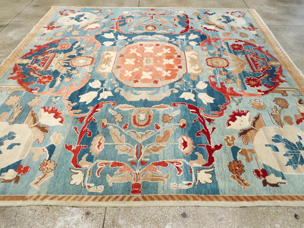 Mid-20th Century Handmade Indian Art Deco Square Room Size Carpet For Sale 2