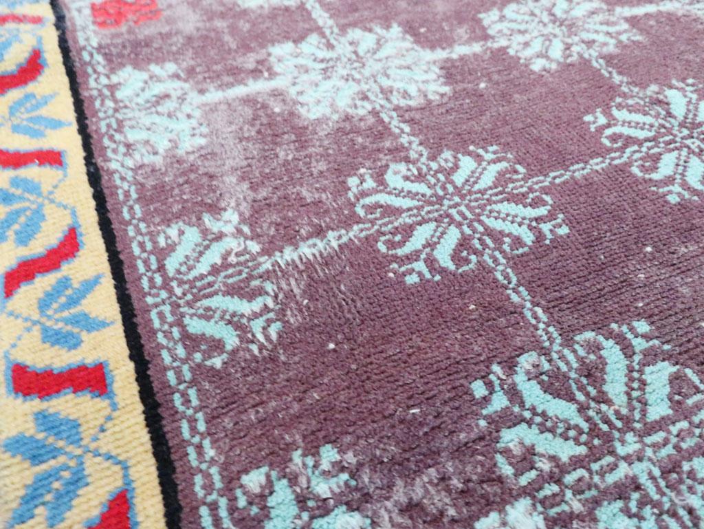 Hand-Knotted Mid-20th Century Handmade Indian Cotton Agra Throw Rug in Purple