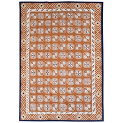 Vintage Mid-20th Century Handmade Indian Dhurrie Large Room Size Carpet in Terracotta