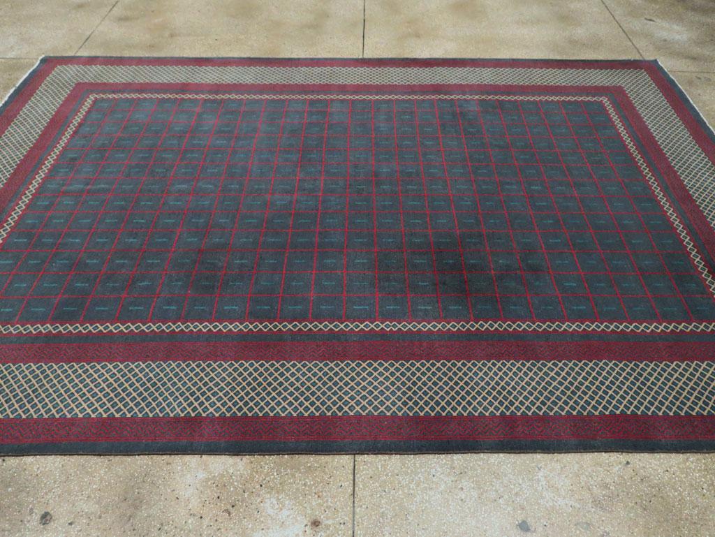 Wool Mid-20th Century Handmade Indian Lahore Art Deco Inspired Room Size Carpet For Sale
